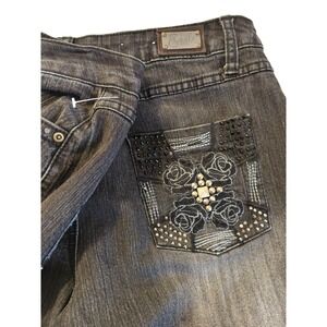 New Earl Jean Women Embellished Crop Jeans SZ 10 Black Bling Pocket Whimsy Goth